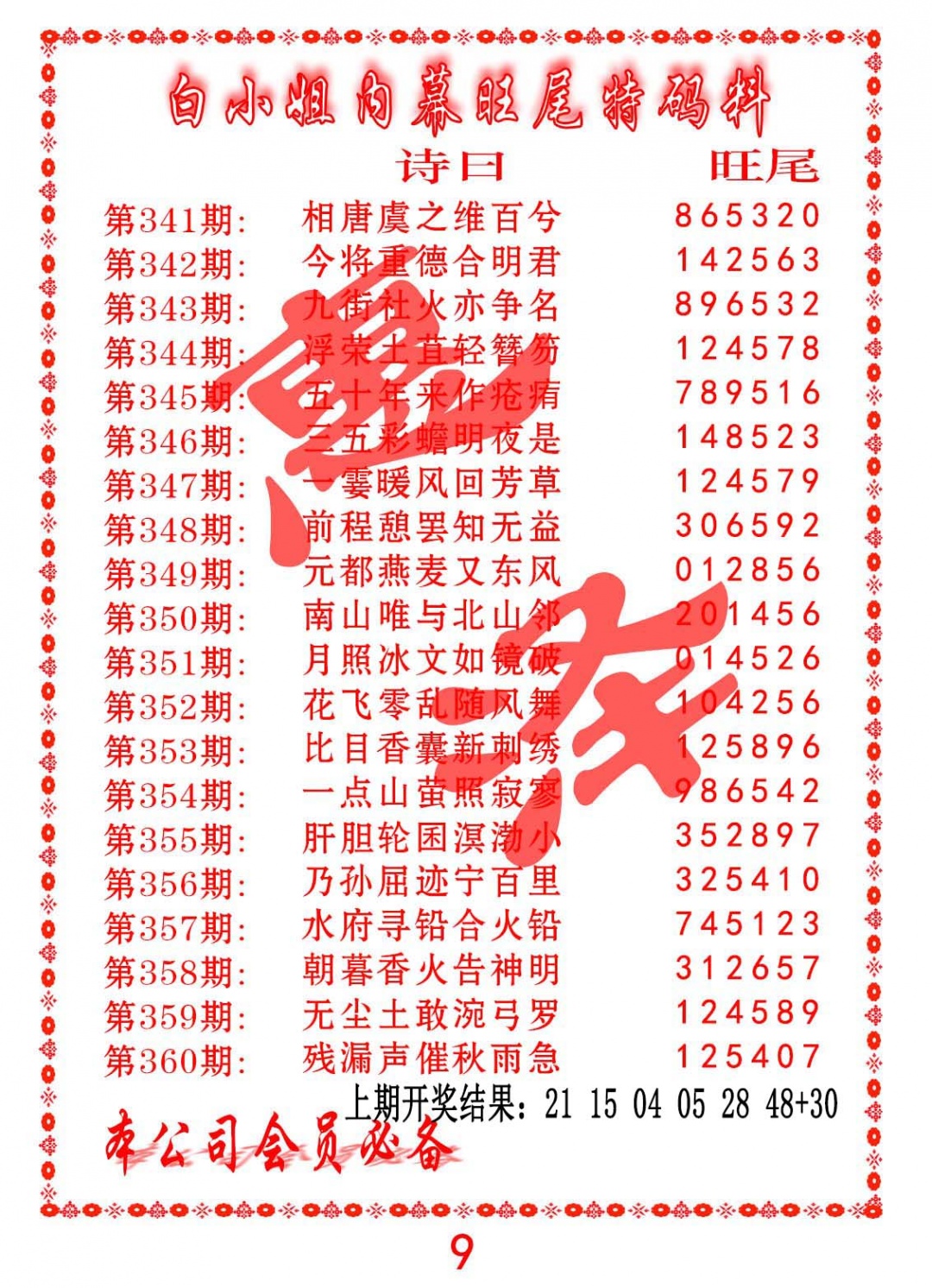 355期内幕旺尾特码料[图]